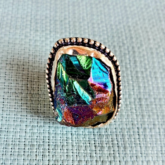 New Rainbow Titanium Crystal Quartz 925 Silver Statement Ring. - Picture 10 of 12